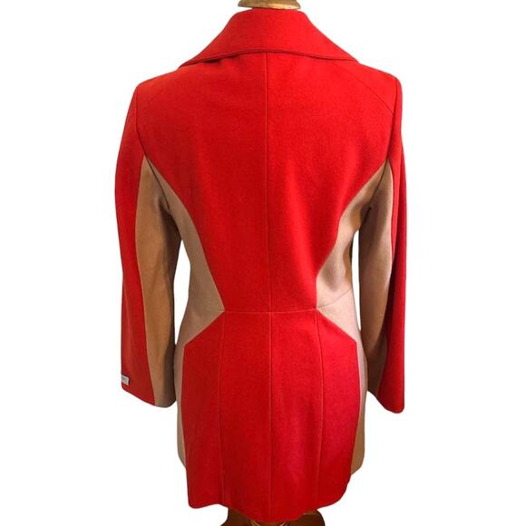 New Calvin Klein Colorblock Orange Tan Wool Coat Asymmetrical Zip Front Size 8 - Picture 7 of 9